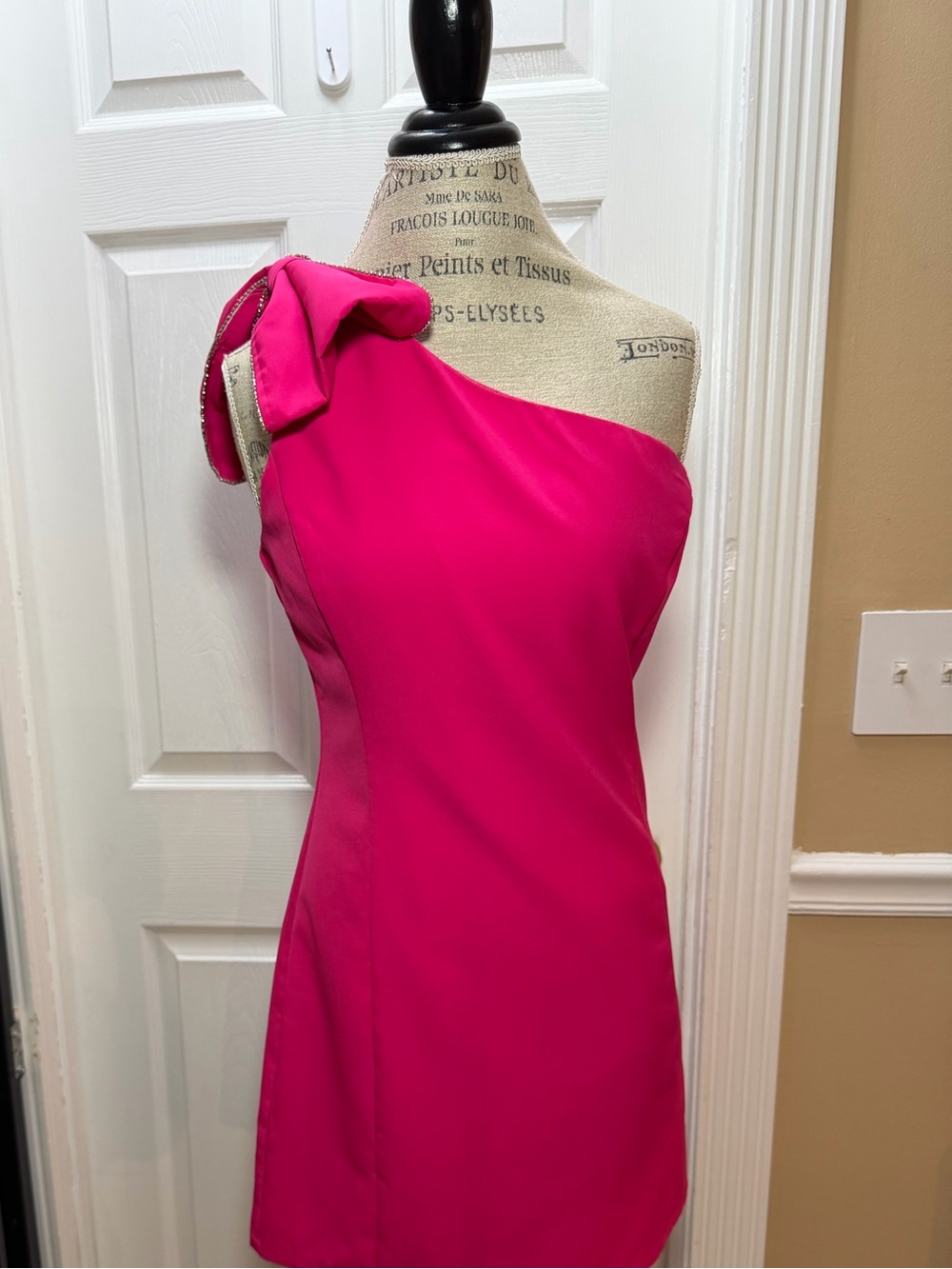 Hot Pink One-Shoulder Bow Mini Dress